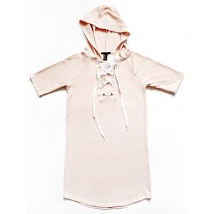 NEW WITH TAG FOREVER 21 Lace Up Hooded Dress Pink Size Small